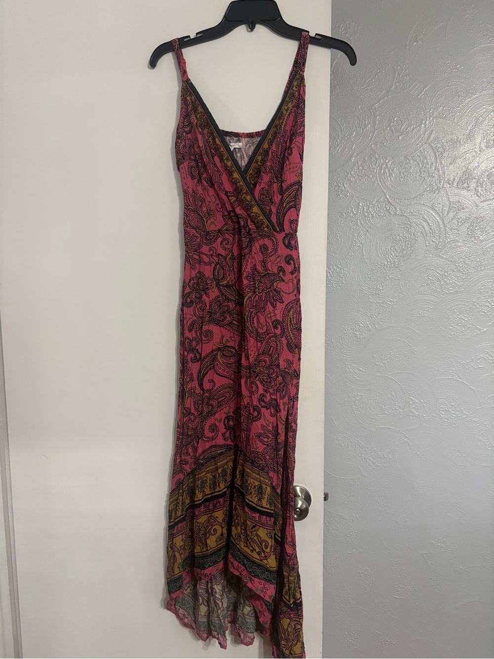 Maurices Pink Paisley Maxi Dress with Gold Trim